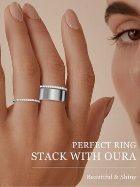 ZOOROO 2-Pack 14K Gold Plated Stackable Bands for Oura Ring Gen 4/Gen 3 CZ Sz 9